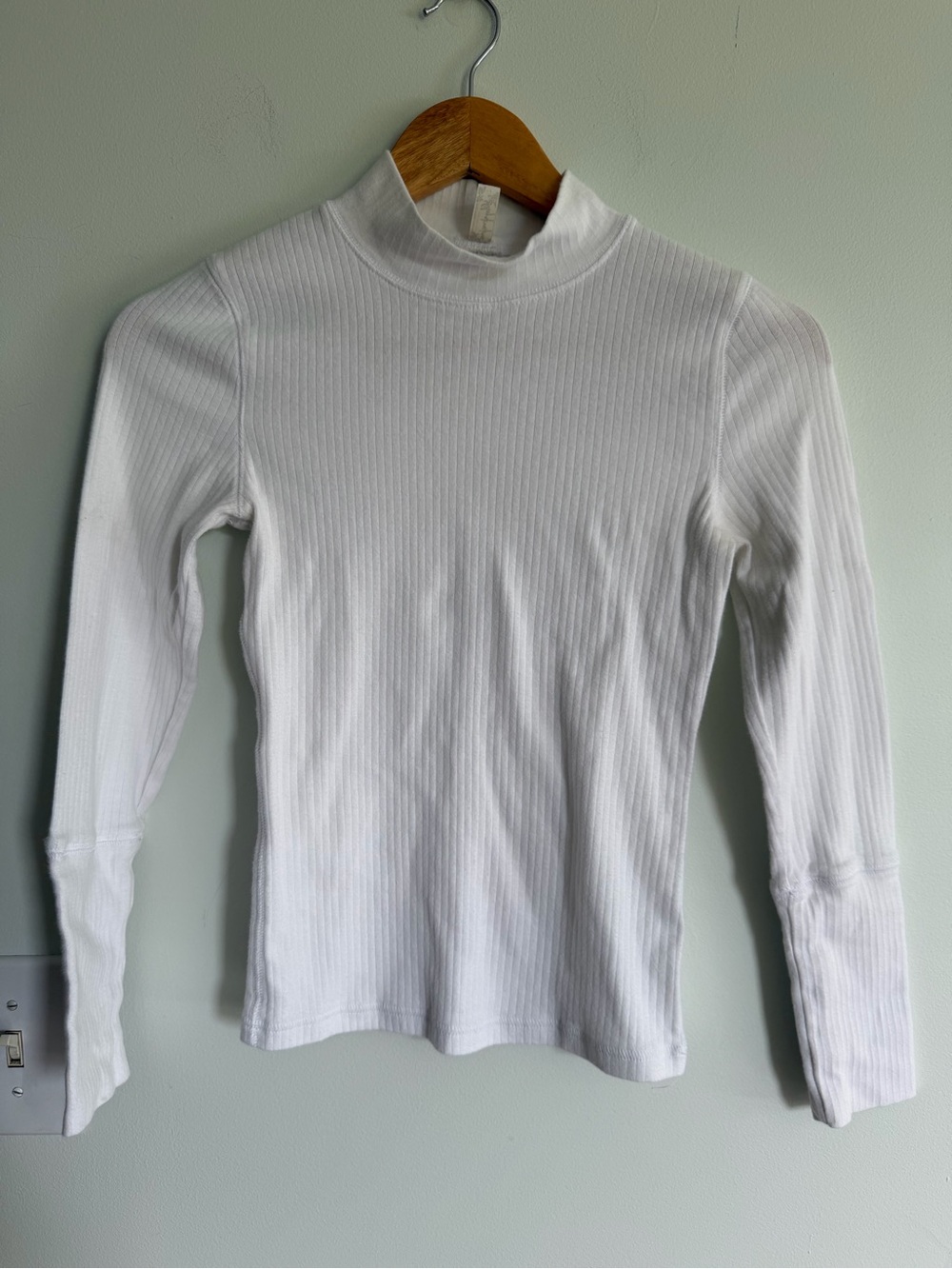 Free People White Ribbed Mock Neck Long-Sleeve Top Basic Neutral Boho Layers